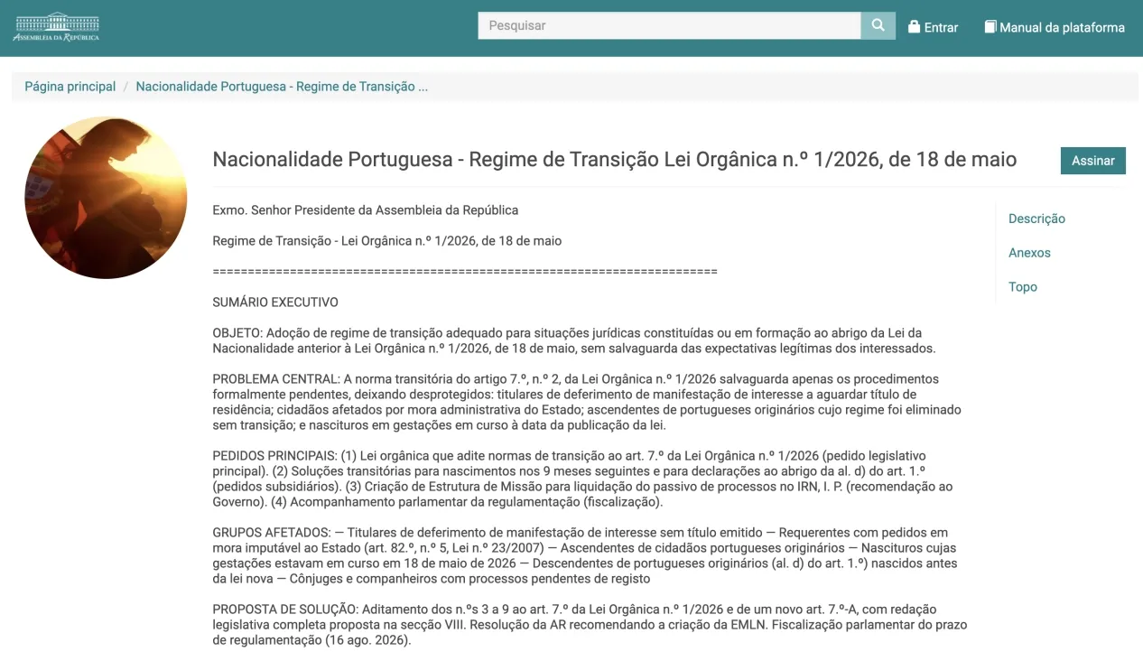 Portuguese Nationality Law Transition Petition Reaches New Milestone, Moves to Parliamentary Review
